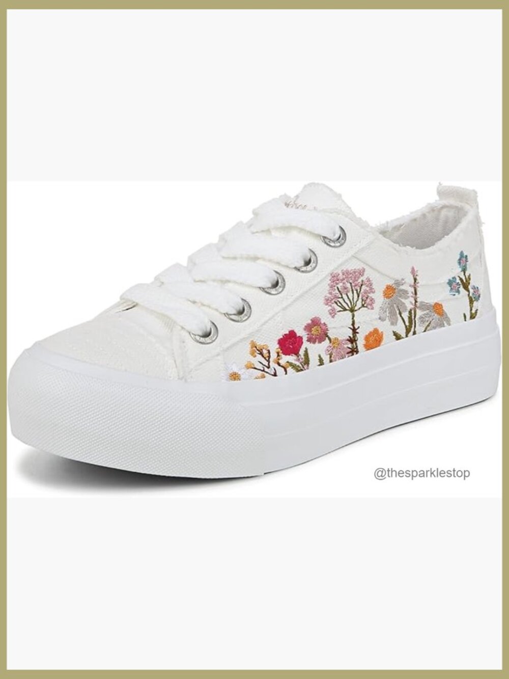 White Women's Sadie-Sun Sneaker with Embroidery, Platform Outsole
